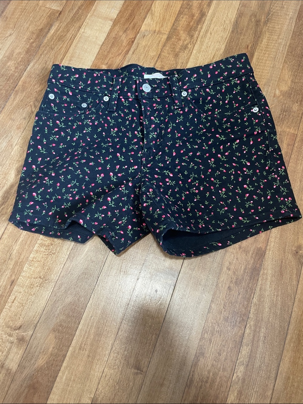 Levi's Black Floral Print Denim Shorts